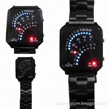 LED watch with stainless steel case and folded band